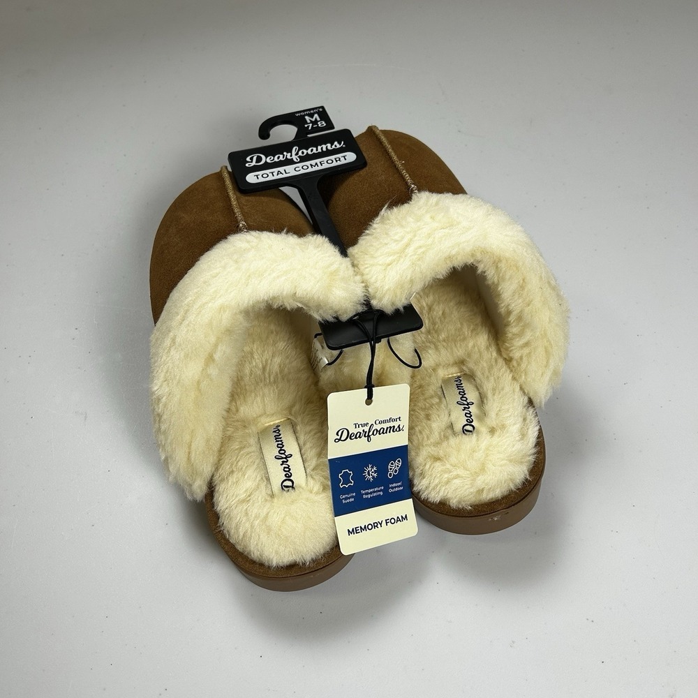 Dearfoams Helena Genuine Suede with Memory Foam Slip-on Slipper (M 7-8) - Picture 2 of 2